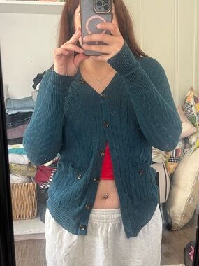 Reflex No.77 Teal Cable Knit Hooded Cardigan